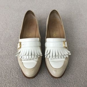 Salvatore Ferragamo Vintage Khaki & White Loafers